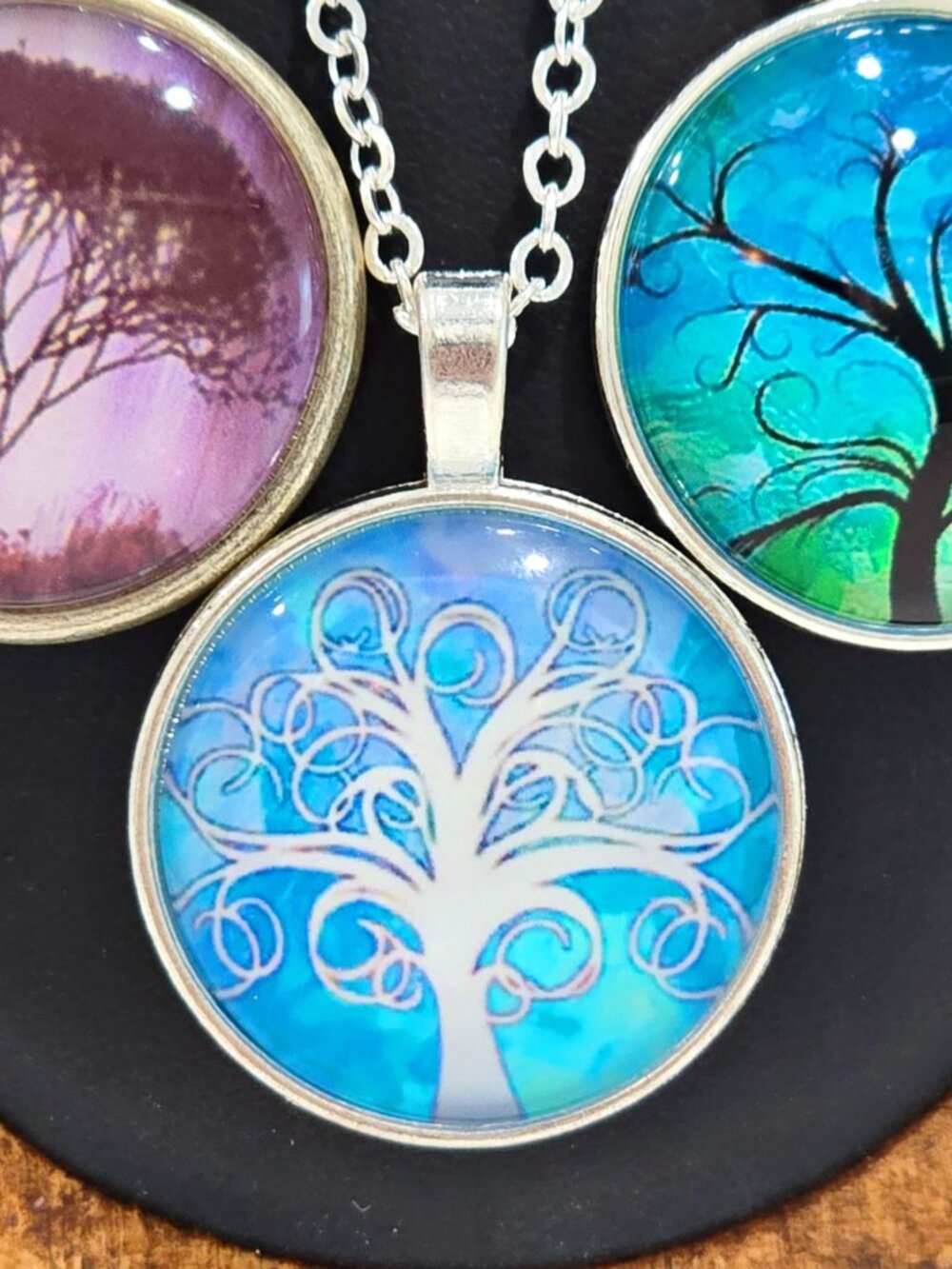 Handmade ✦ Tree of Life Glass Pendant ✦ Artistic Vibrant Cab Necklace 18" NWT - Picture 3 of 12